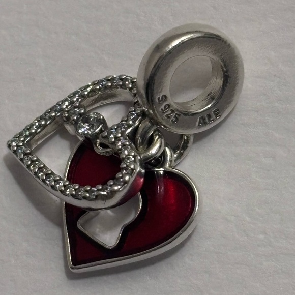 Authentic Pandora Red Heart & Keyhole Double Dangle Charm - Picture 5 of 5